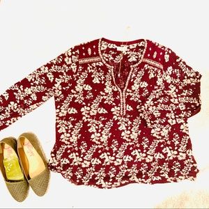 2x Plus Lucky Brand Wine High Low Embroidered Top